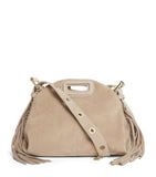 Maje Miss M mini suede shoulder bag with gold-tone hardware, UK version