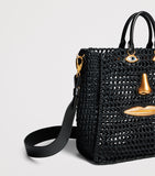 Schiaparelli raffia face tote bag H32cm with leather trims (British brand)
