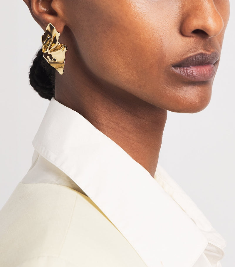 Alexis Bittar gold-plated crumpled earrings, imported from the UK
