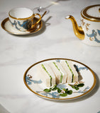Wedgwood Phoenix teacup and saucer in bone china with jasperware blue design, imported from the UK
