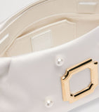 Malone Souliers Vittoria satin clutch bag with faux pearls, imported from the UK
