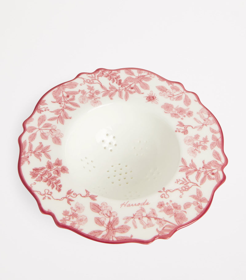 Bone China Tea Strainer with Floral and Fauna Design Approximately 12cm Wide x 3cm High