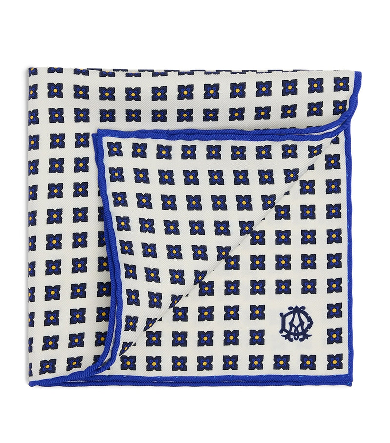 Dunhill mulberry silk pocket square with geometric flower print (British brand)