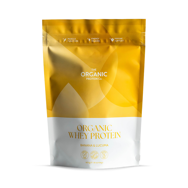 The Organic Protein Co banana lucuma whey protein 600g (British brand)