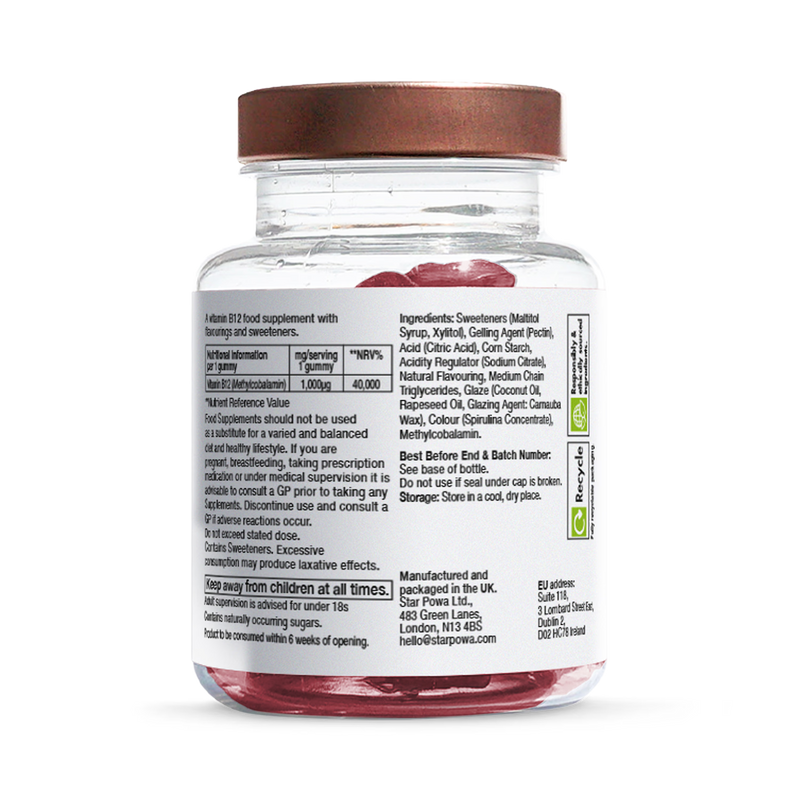 Starpowa Vitamin B12 gummies blueberry 30 count, imported from the UK