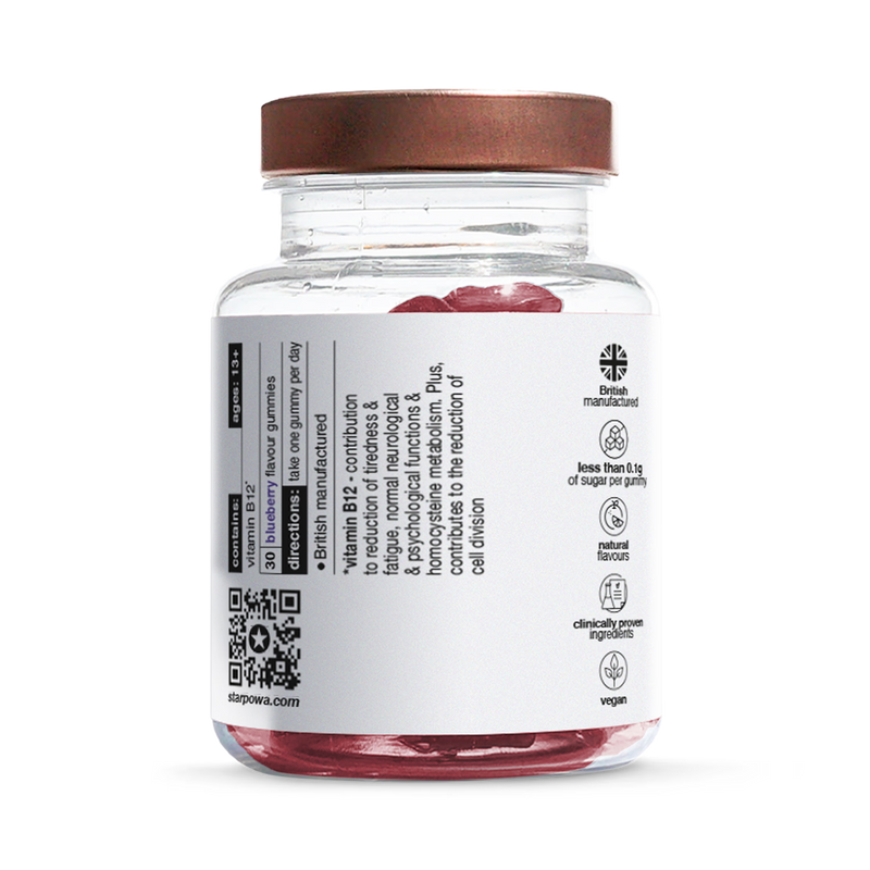 Starpowa Vitamin B12 gummies blueberry 30 count, imported from the UK