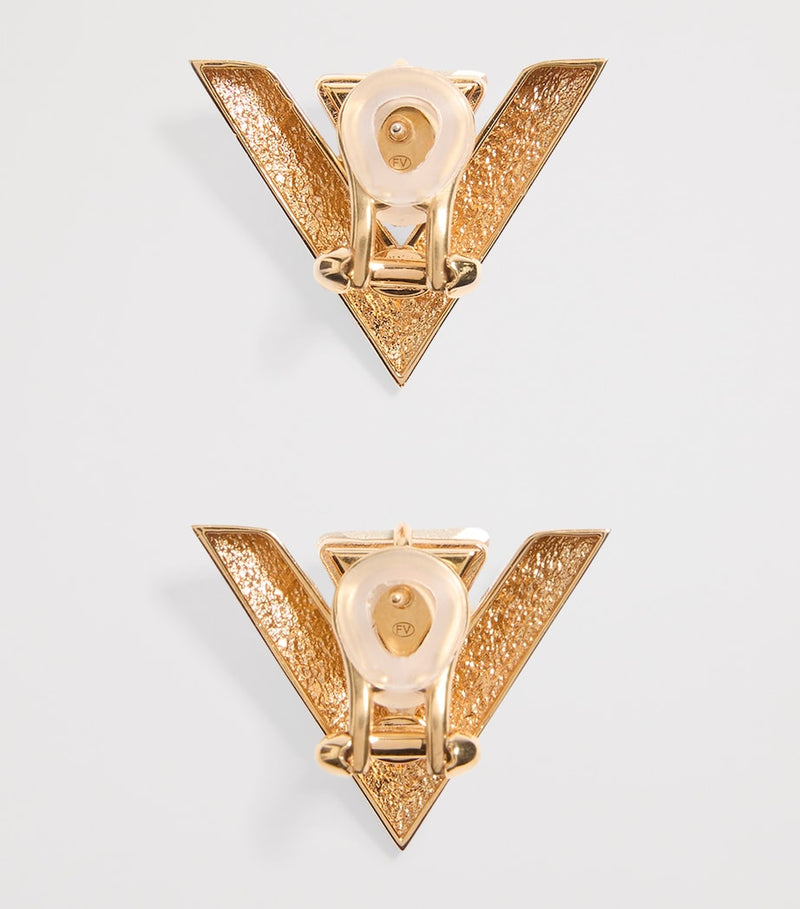 Valentino Garavani Large Je Les V logo earrings gold-tone brass crystal, imported from the UK