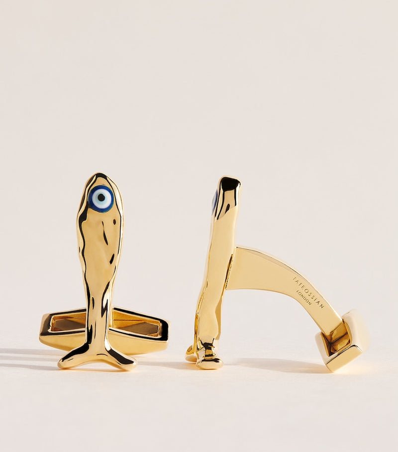 Tateossian gold-plated sterling silver Feng Shui fish cufflinks, UK version