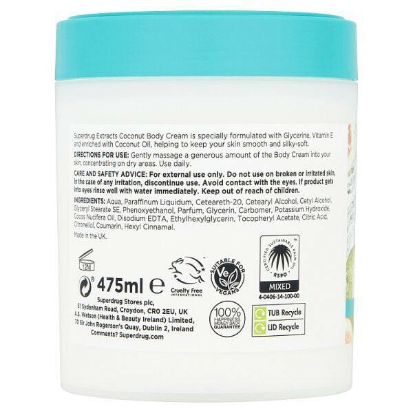 Superdrug Extracts Coconut Body Cream 475ml GOODS Superdrug