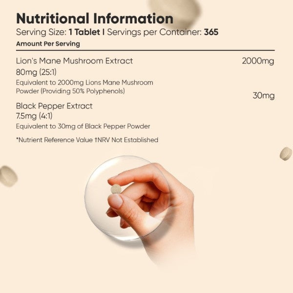 WeightWorld Lions Mane supplement 2000mg 365 tablets, imported from the UK