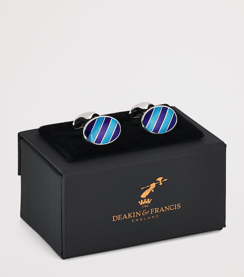 Deakin & Francis sterling silver enamel cufflinks denim blue stripes (British brand)
