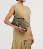 Malone Souliers croc-embossed May clutch bag, imported from the UK