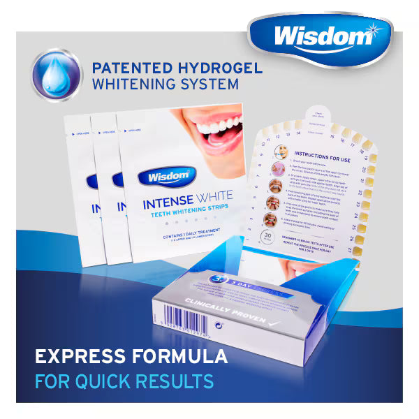 Wisdom Intense White teeth whitening strips 3 day treatment (British brand)