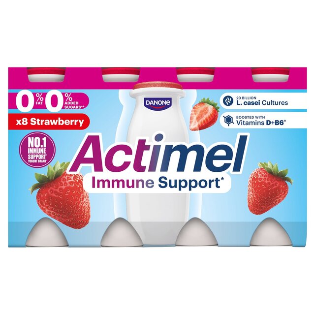 Actimel Strawberry 0% Added Sugar Fat Free Yoghurt Drink 8 x 100g - McGrocer