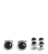 Harrods Tateossian Sterling Silver and Onyx Herringbone Cufflinks and Studs Set- Buy online at McGrocer