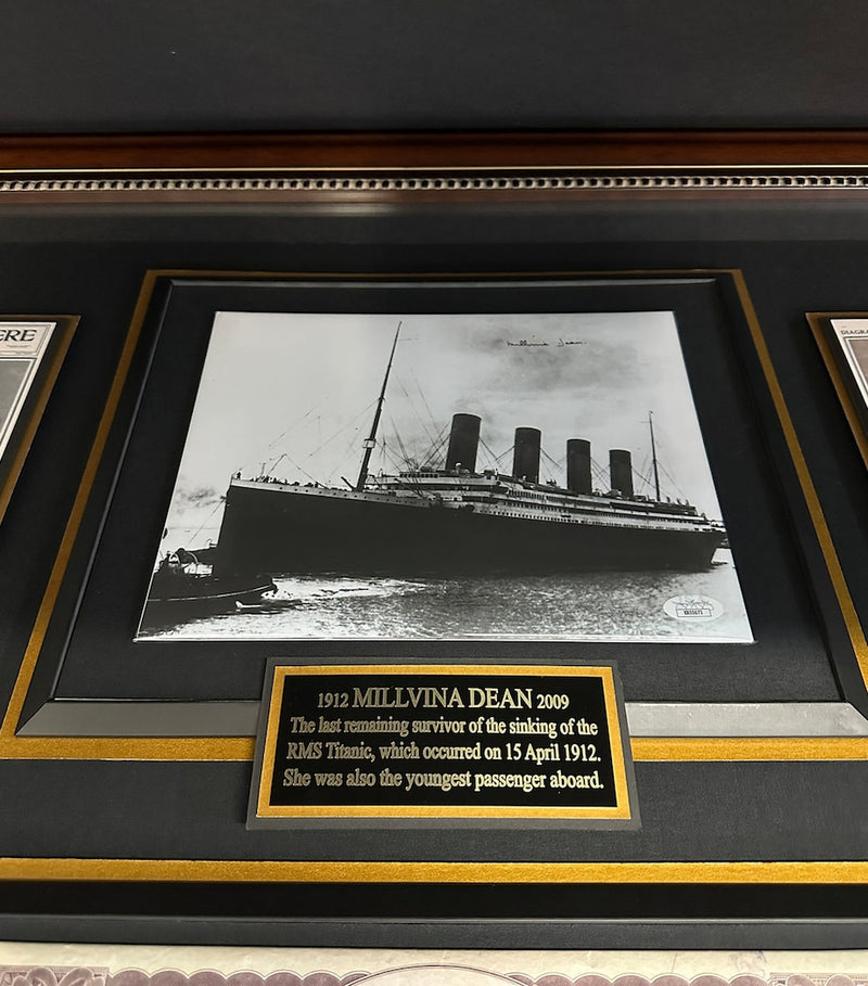 Leipzig Galleries Titanic survivor autograph and coal relic display frame 92cm x 92cm, UK version