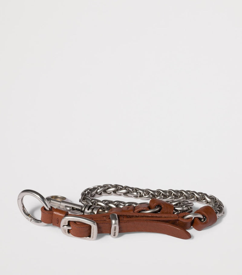Miu Miu Trick keyring with steel chain and calfskin strap, imported from the UK