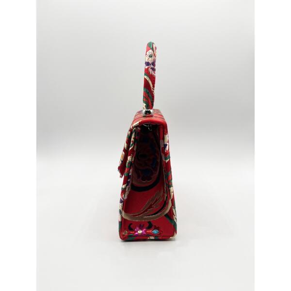SVNX satin floral embroidered top handle bag red (British brand)