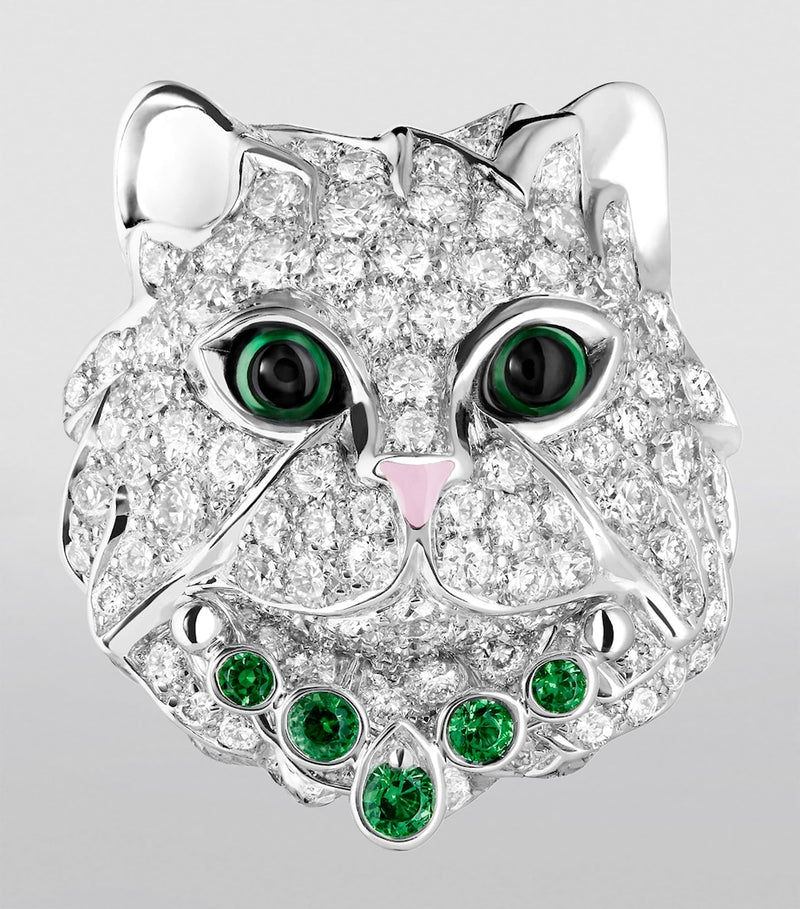 Boucheron Wladimir cat earrings with diamonds and tsavorite (British brand)