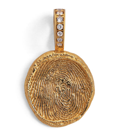 Harrods Azlee Yellow Gold and Diamond Fingerprint Charm 17mm- Buy online at McGrocer