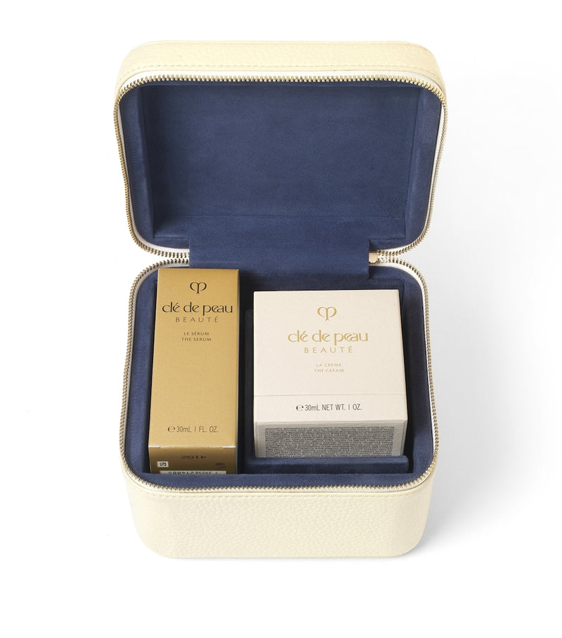 Clé de Peau Beauté skincare gift set with serum and cream in leather vanity case - British product