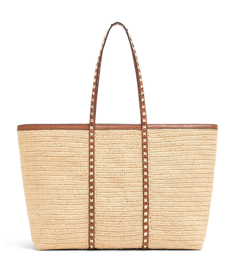 Valentino Garavani Large Straw Rockstud Tote bag, imported from the UK