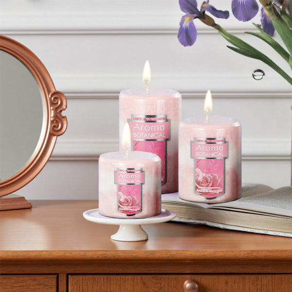 Livingandhome 3pcs Rose Scented Cylindrical Candle Set