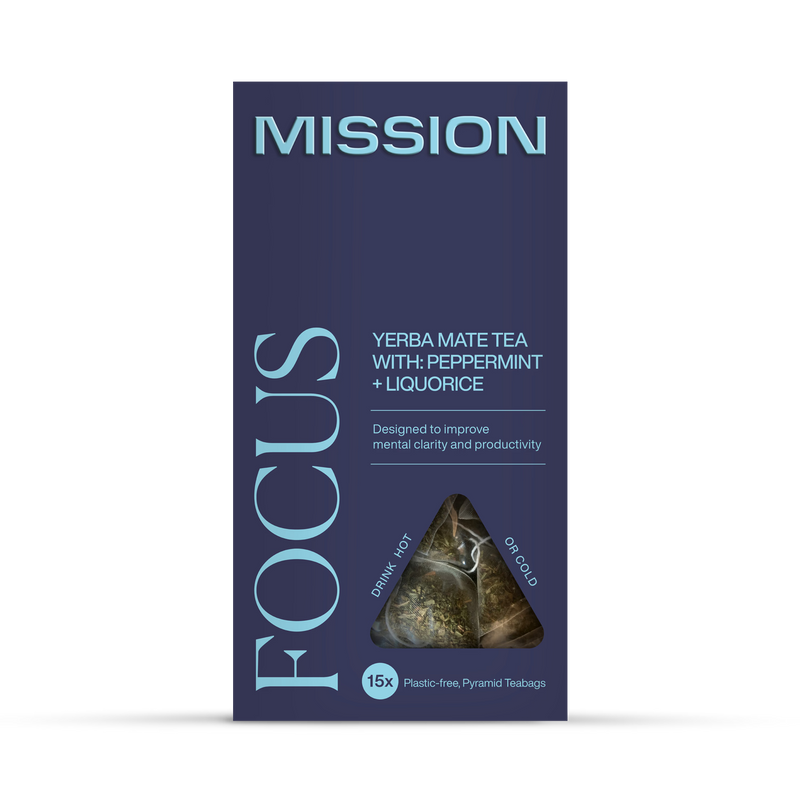 Mission Focus Yerba Mate tea peppermint liquorice 15 bags, imported from the UK