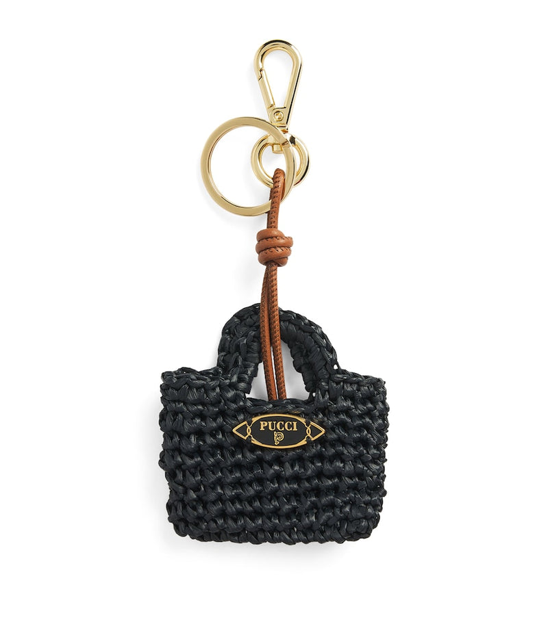 PUCCI mini raffia bag charm with gold-tone keyring (British brand)