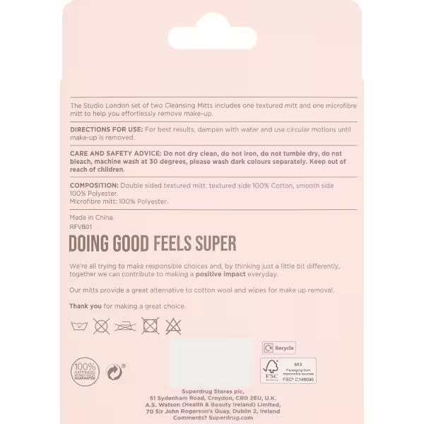 Studio London Reusable Cleansing Mitts 2 Pack Set (British brand)