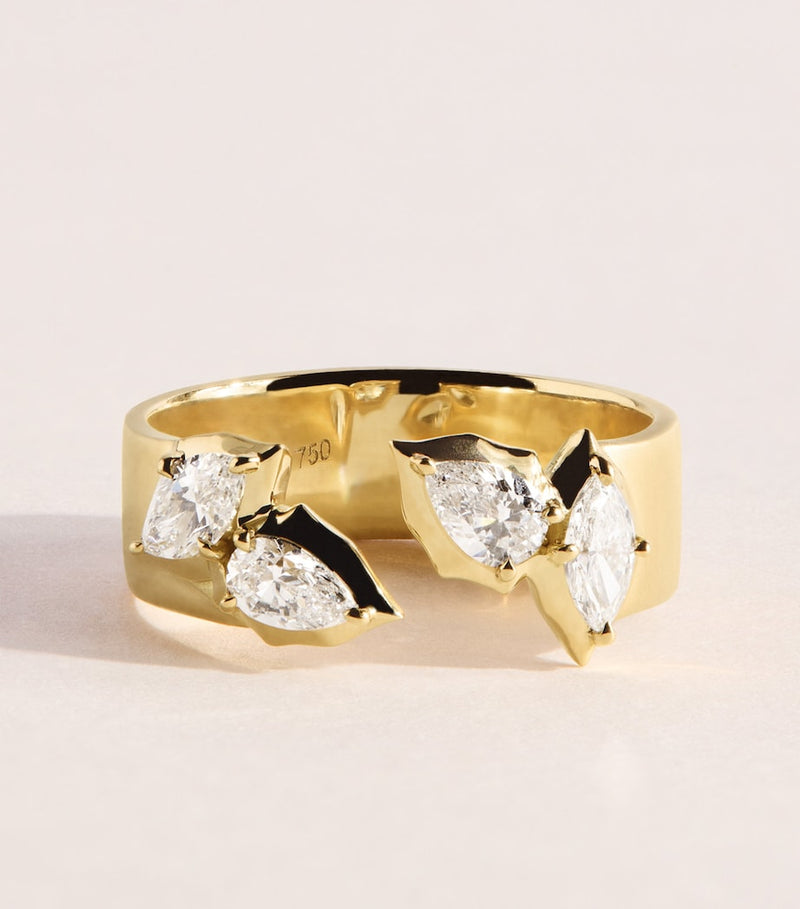 Jade Trau Poppy Open Band ring yellow gold diamonds 6mm - British product