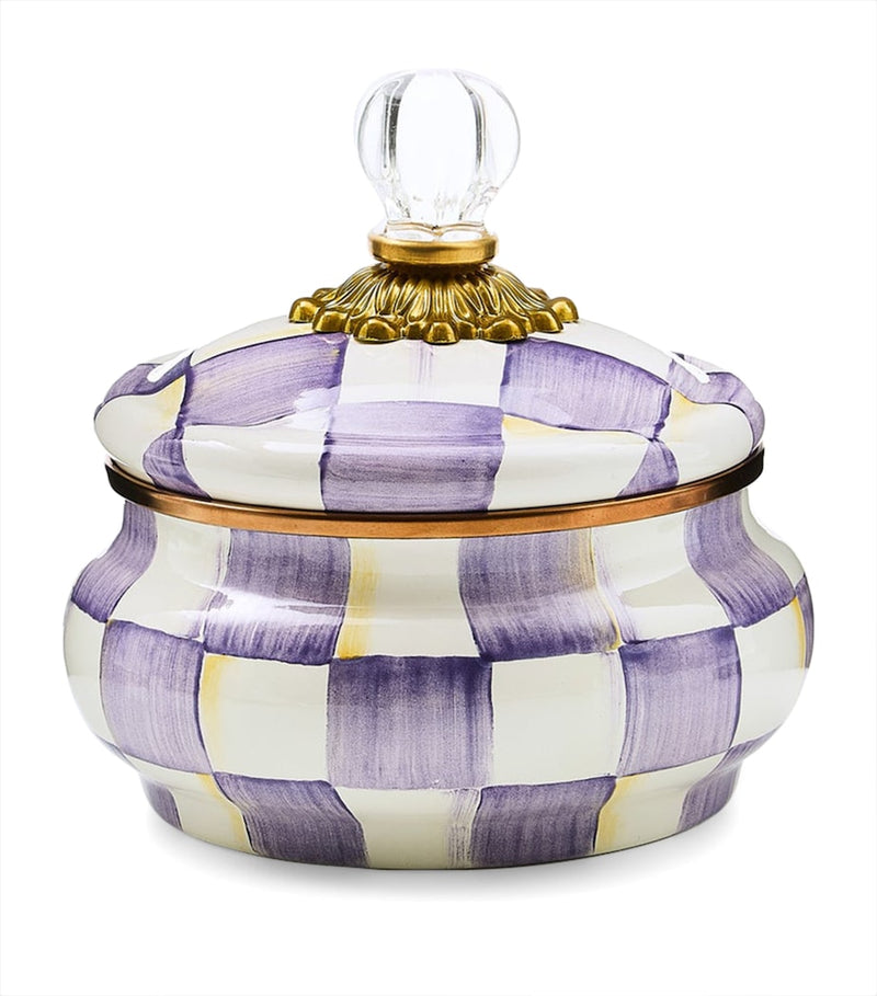 MacKenzie-Childs Violet Check Squashed Pot 12cm - British product