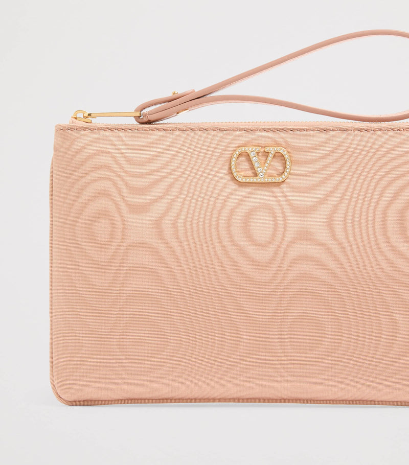 Valentino Garavani small moiré pouch with crystal VLogo, imported from the UK