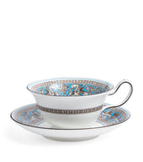 Harrods Bone China Teacup and Saucer with Florentine Turquoise Pattern- Buy online at McGrocer
