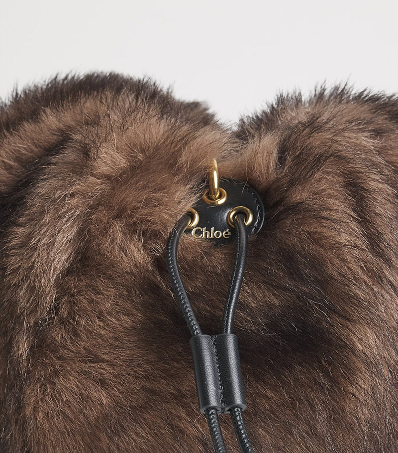Chloé Shearling Plissé shoulder bag with gold-tone hardware, UK version