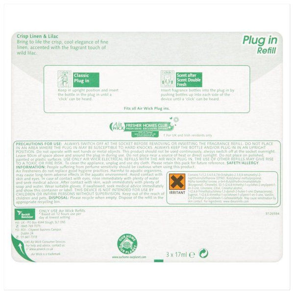 Airwick Crisp Linen & Lilac Plug In Triple Refill 3 x 19ml