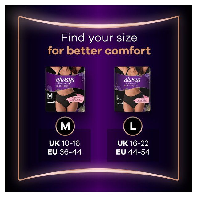 Always Discreet Incontinence Pants Boutique Underwear Black L 8 per pack - McGrocer
