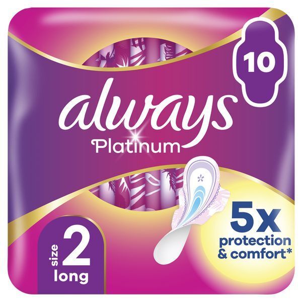 Always Platinum Long Sanitary Towels With Wings 10 Pads - McGrocer