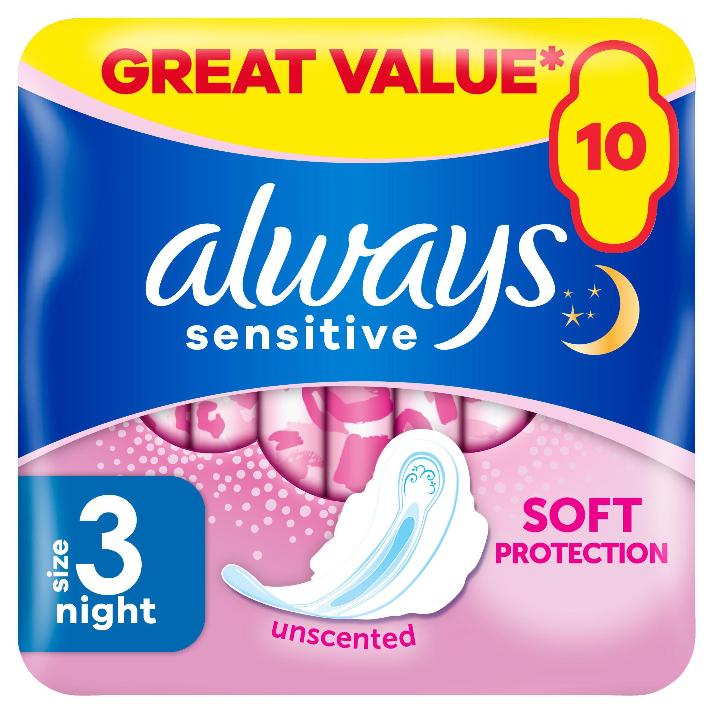 Always Sensitive Night Ultra (Size 3) Sanitary Towels Wings x10 - McGrocer
