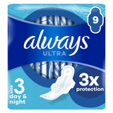 Always Ultra Sanitary Towels Day & Night (Size 3) Wings X9 Pads - McGrocer