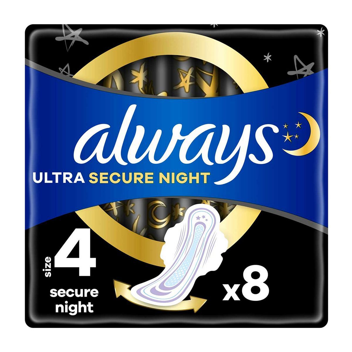Always Ultra Sanitary Towels Secure Night (Size 4) Wings X8 Pads - McGrocer