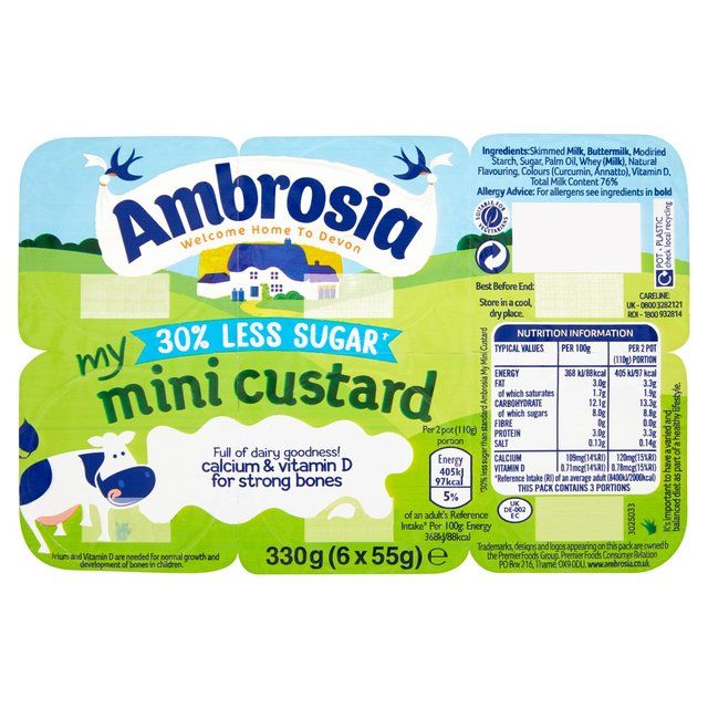 Ambrosia Custard Mini Pots 30% Reduced Sugar 6 x 55g - McGrocer