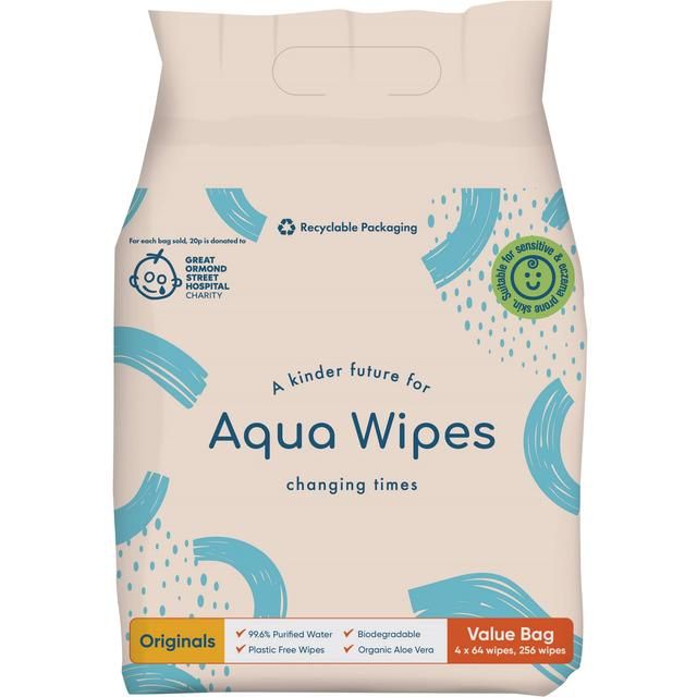 Aqua Wipes 100% Biodegradable Baby Wipes Multipack   4 x 64 per pack - McGrocer