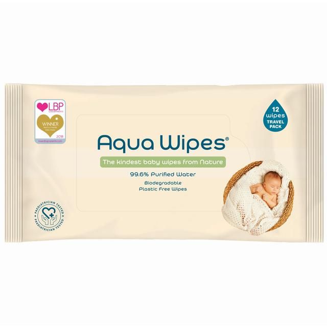 Aqua Wipes 100% Biodegradable Baby Wipes Travel Multipack 12 x 12 per pack - McGrocer