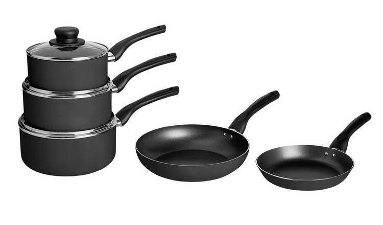 Argos Home 5 Piece Aluminium Pan Set - Black - McGrocer