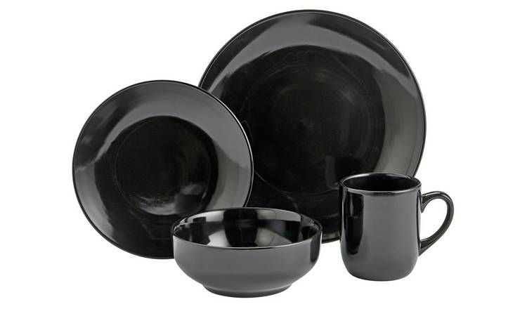 Argos Home Bosa 16 Piece Stoneware Dinner Set - Black - McGrocer