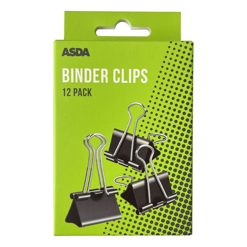 ASDA Black Binder Clips 12 Pack - McGrocer