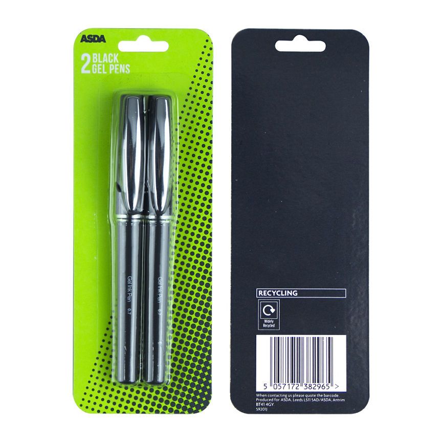 ASDA Black Ink Gel Pens - 2 Pack - McGrocer