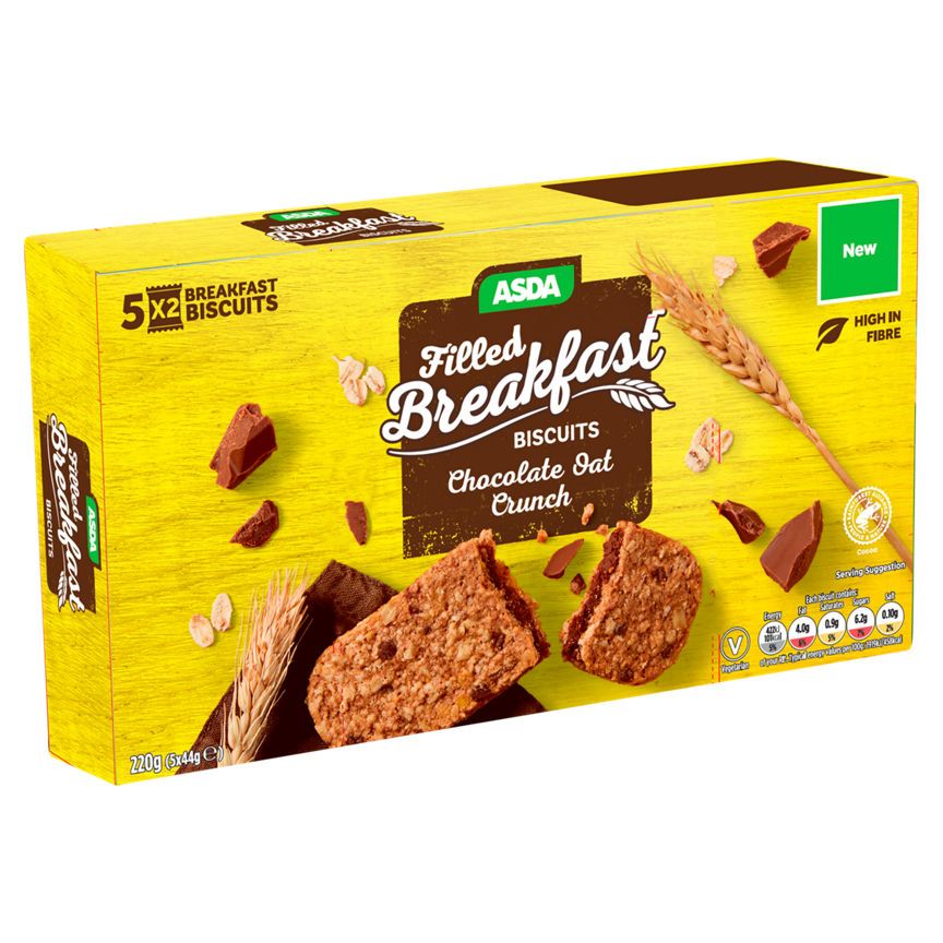 ASDA Filled Breakfast Biscuits Chocolate Oat Crunch 5 x 44g - McGrocer