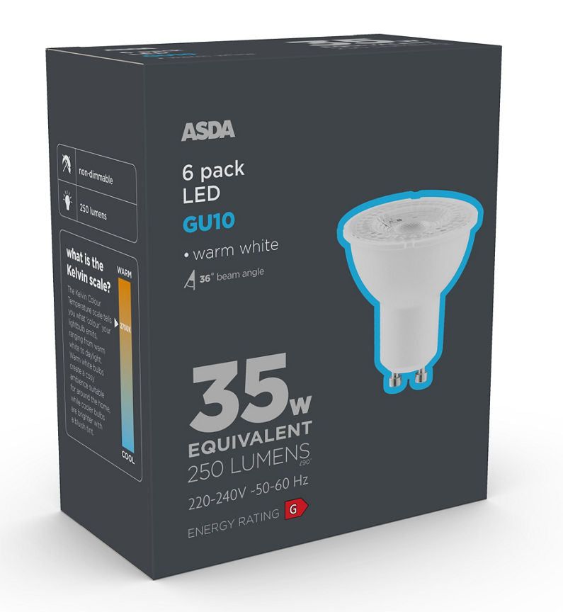 ASDA LED GU10 35W Lightbulb 6PK - McGrocer